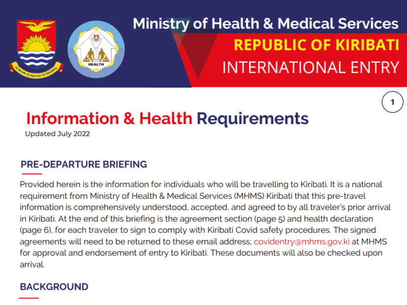 Kiribati Passenger Entry Requirement